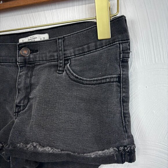 Abercrombie & Fitch Jean Shorts Cutoff Black Denim Solid Casual Dark Wash Womens - Picture 2 of 5